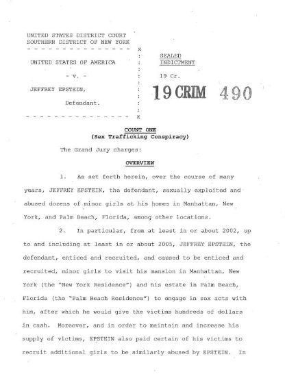 Jeffrey Epstein Indictment